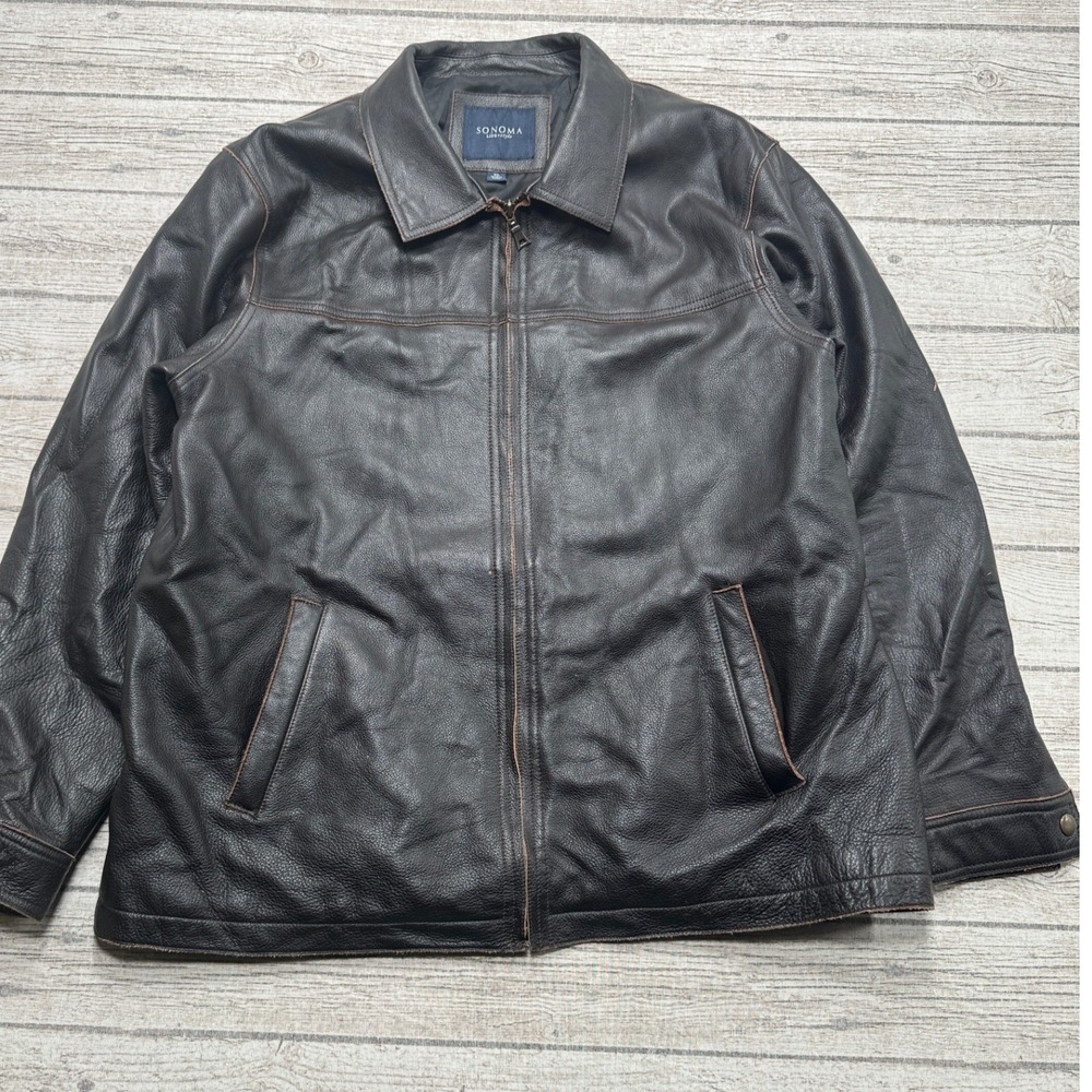 Vintage Sonoma Leather Jacket Men's XL Dark Brown Classic Patina Rugged